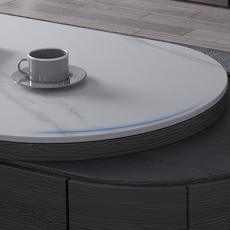 Slate and Wood Coffee Table Oval Single Coffee Table with Storage Drawers