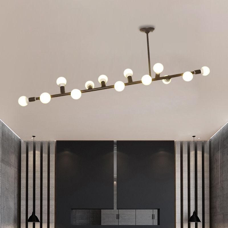 Black Finish Open Bulb Island Lighting Metal 7/13 Lights Simple Metal Ceiling Lamp