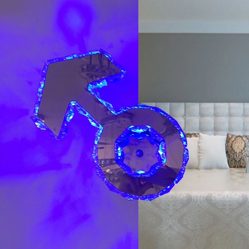 Faceted Crystal Boy Logo Wall Lighting Minimal Style LED Bedroom Sconce Light in Chrome, Warm/White/Blue Light