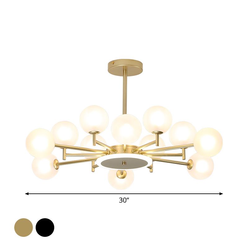 Black/Gold Chandelier Contemporary 12/16-TEAD Opal Glassato/Clear Glass Suspension Lighting for soggiorno