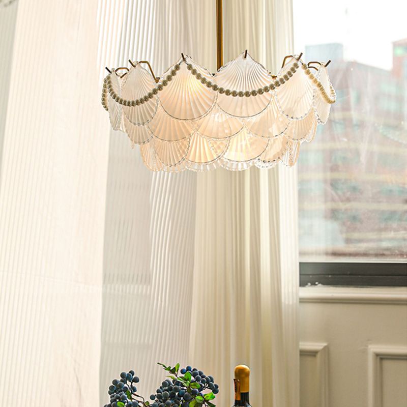 Modern Shell Shape Chandelier Glass Multi Light Hanging Light in White for Bedroom