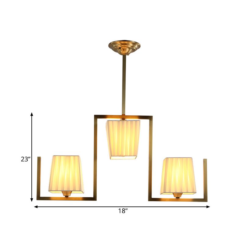 3 Lights Dining Room Hanging Light Kit Classic Brass Island Lighting with Rectangle Fabric Shade