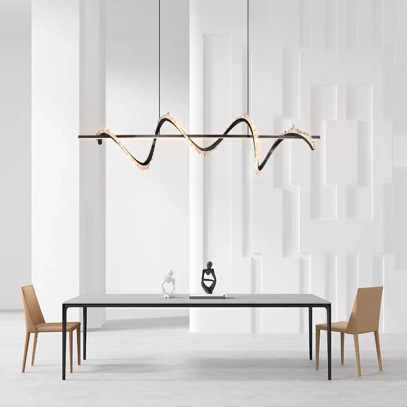 Minimalism Hanging Light Spiral LED Island Light Fixture with Crystal for Dining Room