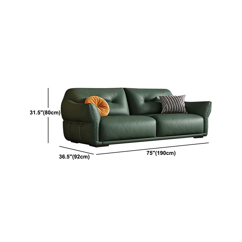 Contemporary Green Square Arm Genuine Leather Stationary Sofa