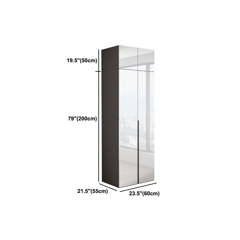 White Mirrored Finish Wardrobe Armoire Engineered Wood Wardrobe Cabinet