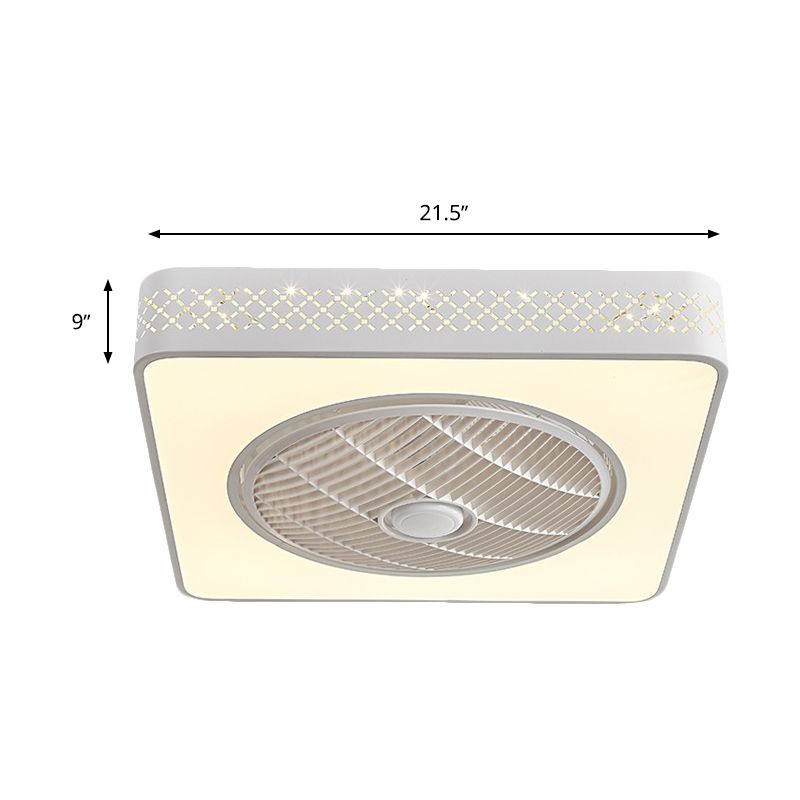 21,5 "W Acryl weiße Semi Flush Mount Lighting Square LED zeitgenössische Deckenventilator Licht, 4 Klingen