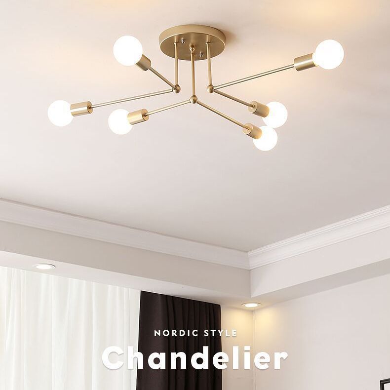 Indoor Semi Flush Mount in Industrial Retro Style Radial Metal Ceiling Light