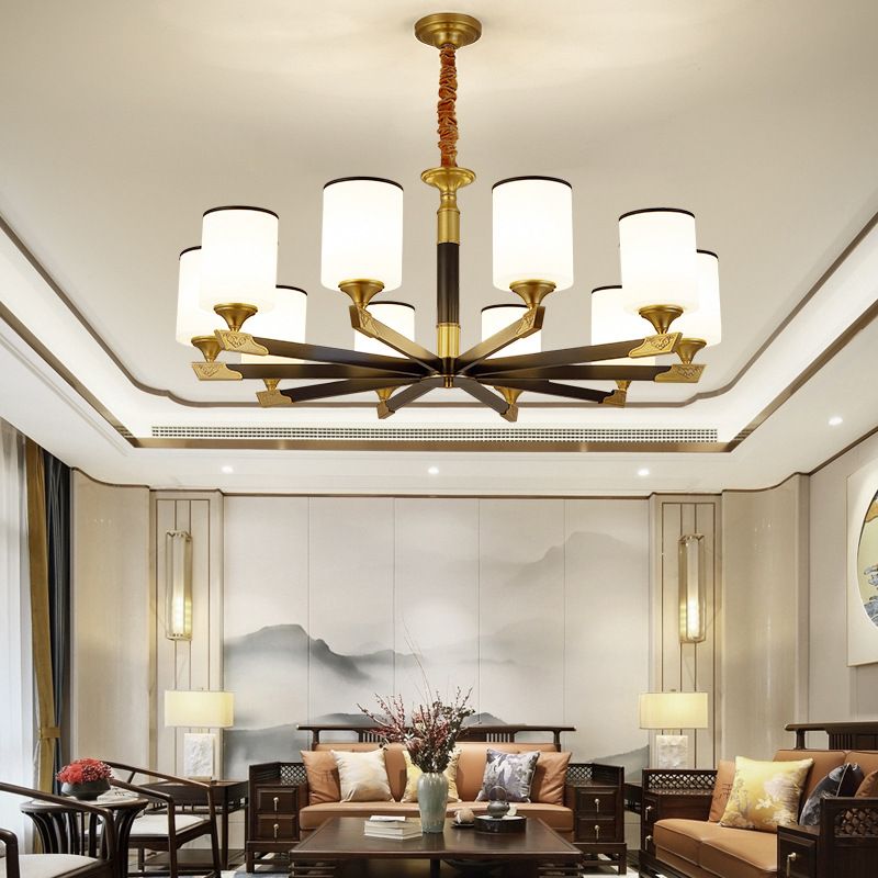 Multi Lights Cylinder Hanging Light American Style Glass Pendant Light for Living Room
