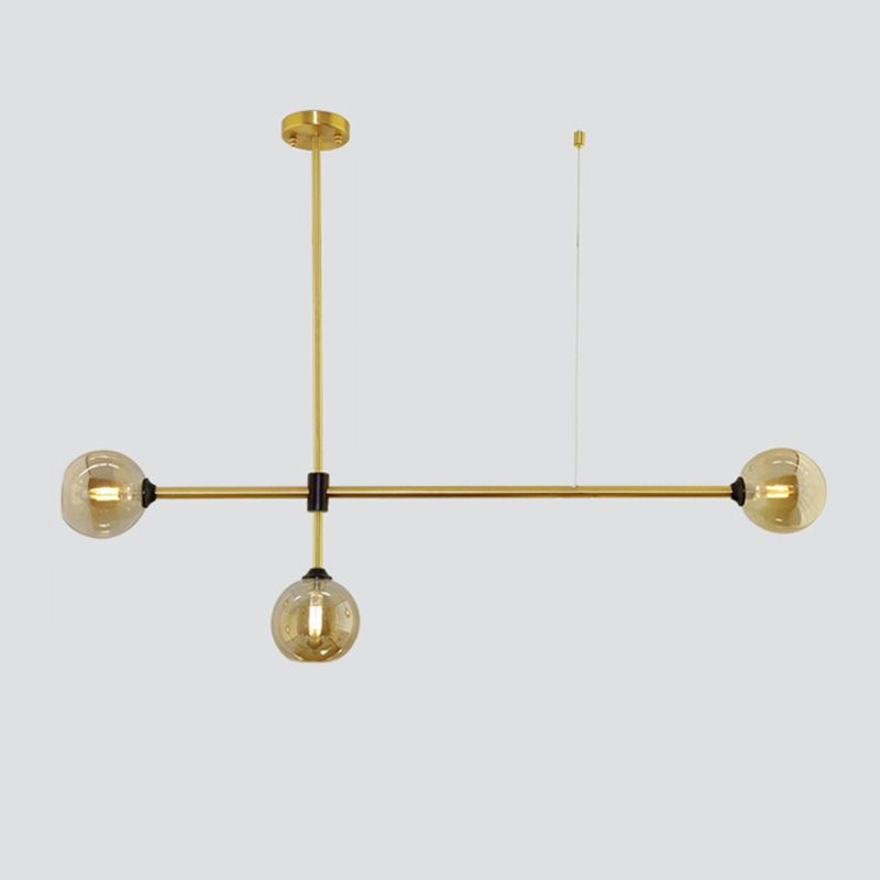 Linear Shape Pendant Lighting Modern Style Metal 3/4 Lights Hanging Lamp in Gold