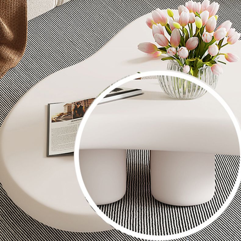 Modern Free Form Coffee Table Wooden 4 Legs Cocktail Table in White