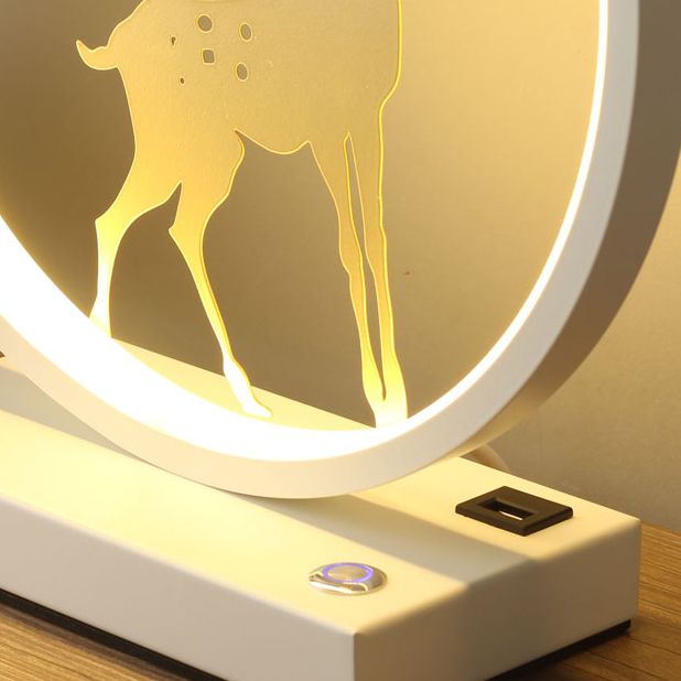 1 Light Circle Deer Table Light Modern Bedside Lamps Metal Nightstand Lamps