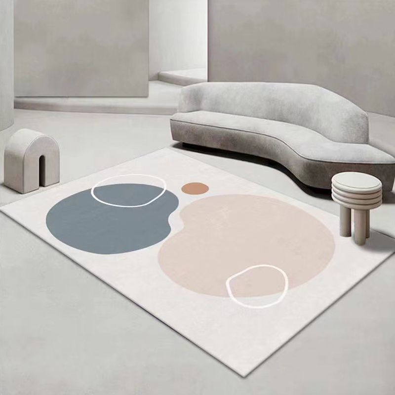 Color Block Nordic Rug White Polyester Indoor Rug Washable Rug for Drawing Room