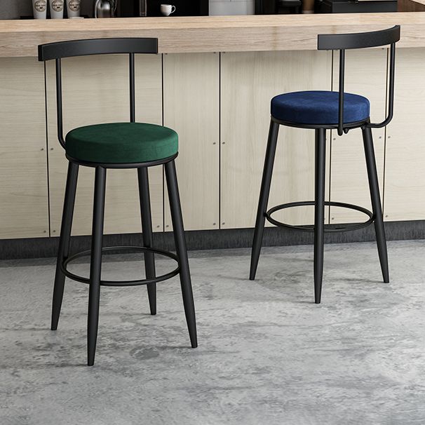Scandinavian Metal Stool Velvet Upholstered Counter Stool in Matte Finish for Indoor