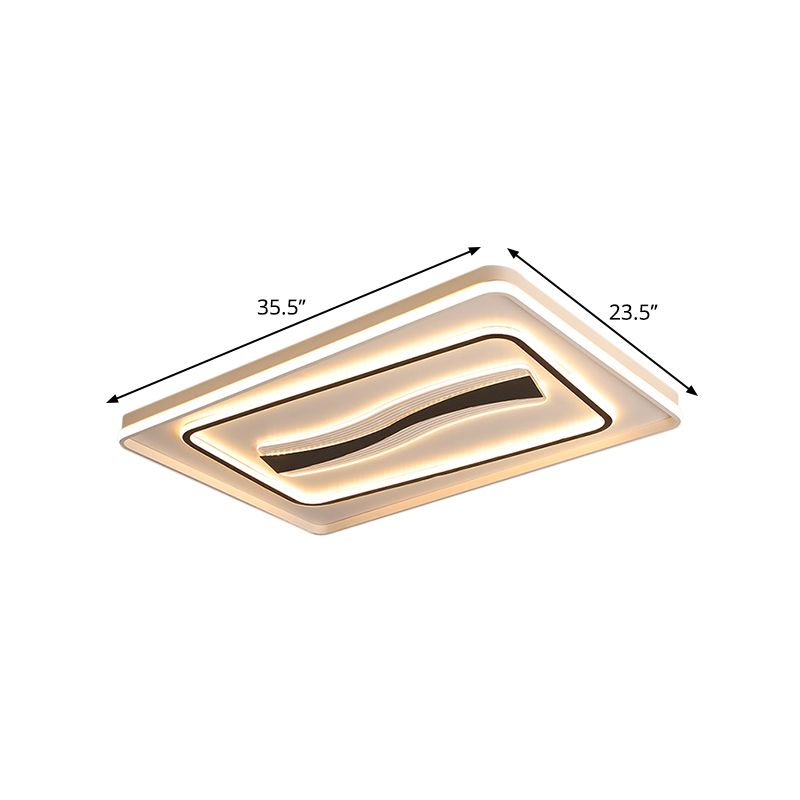 Rectangle Living Room Flush Mount Metallic LED Modernist Light Fixtures Ceiling in White and Black, Warm/White Light