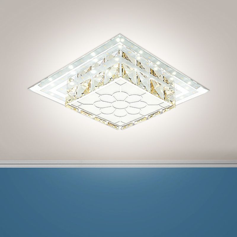 Illuminazione minimale rotonda/quadrata da incasso con illuminazione a LED in cristallo per corridoio vicino alla lampada da soffitto in luce calda/bianca con motivo floreale