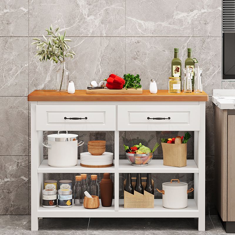 Matte Finish Pine Wood Kitchen Island Table with Open Storage for Dining Room