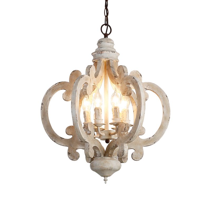 Quatrefoil Cage Chambre suspendue Éclairage Rustique Bois Rustique 6 Têtes luminaire de lustre blanc en détresse