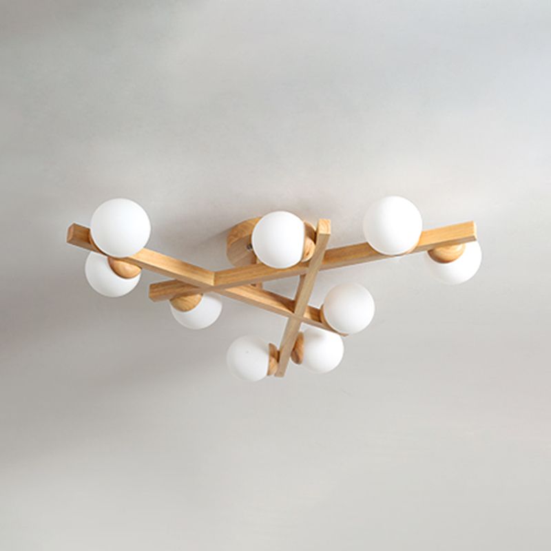 Luminaire semi-encastré en bois moderne, lampe semi-encastrée à plusieurs têtes pour chambre à coucher avec abat-jour en verre globe