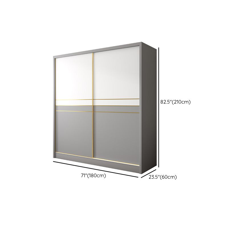 White and Gray Storage Cabinet for Home Modern Wood Cabinet with Sliding Doors