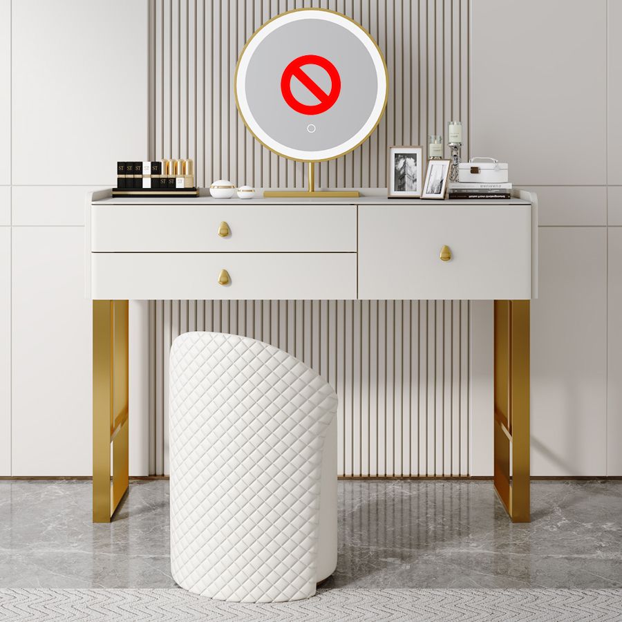 Stone Top Vanity Set 3/6 Storage Drawers Dressing Table with Padded Stool