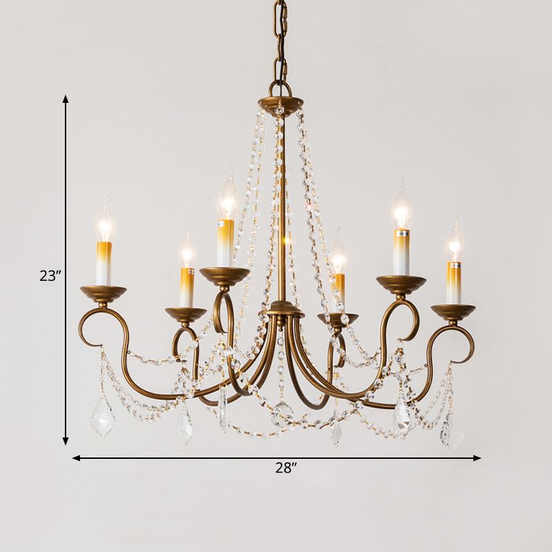 Candelabra Bedroom Chandelier Pendant Light Rustic Crystal 6/9 Lights Brass Down Lighting