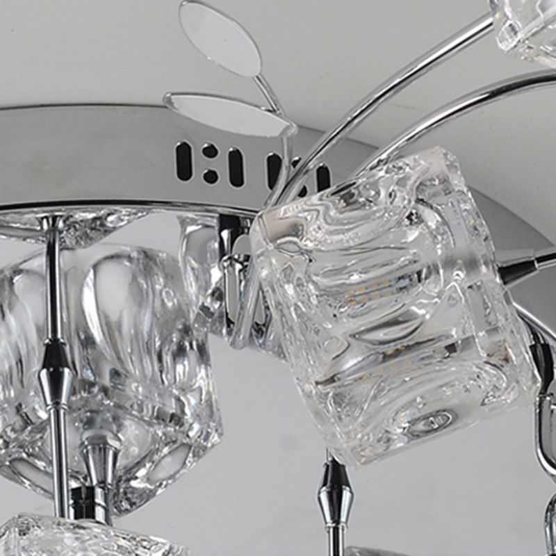 Cube contemporain Flush Lightture Crystal Flush Plafond Light en argent