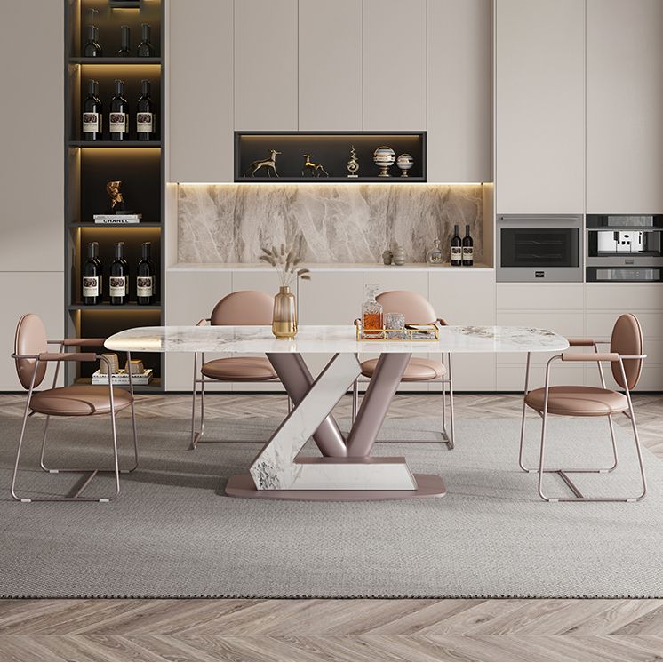 Dining Room Set Modern Sintered Stone Table with Pedestal Base Rectangle Dining Set for Restaurant