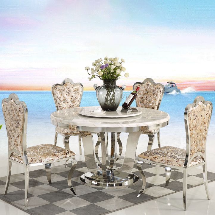 Marble Dining Table Luxury Style Single Pedestal Base Round Table for Dining Room