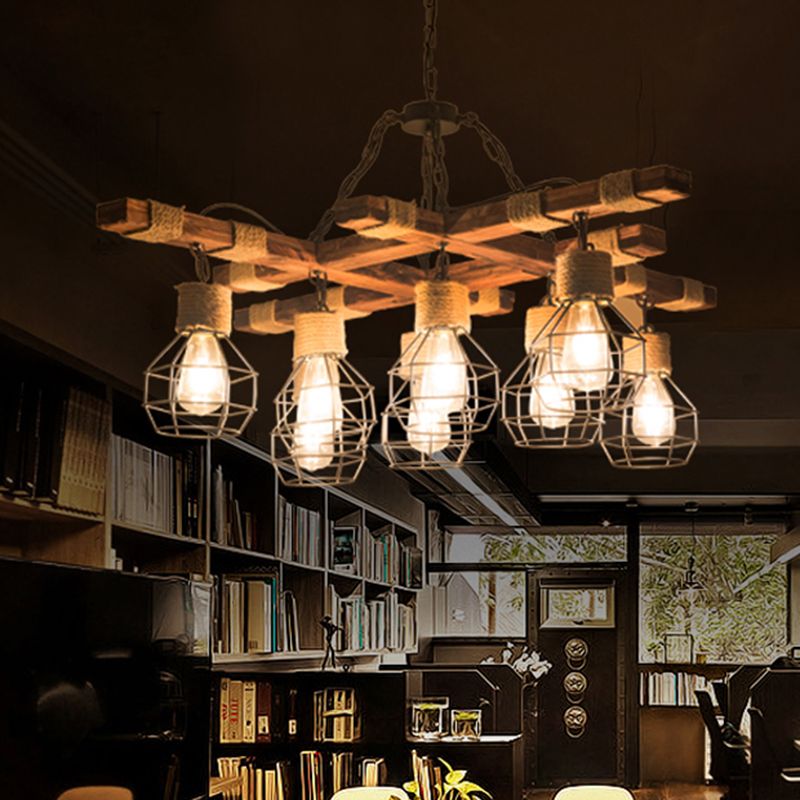 8 lumières Globe Plafond Lightture Farmhouse Beege Metal Metal Chandelier Éclairage