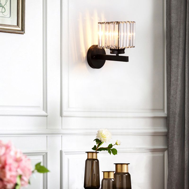 1 Light Geometric Wall Mounted Lamp Simplicity Crystal in Black/Gold