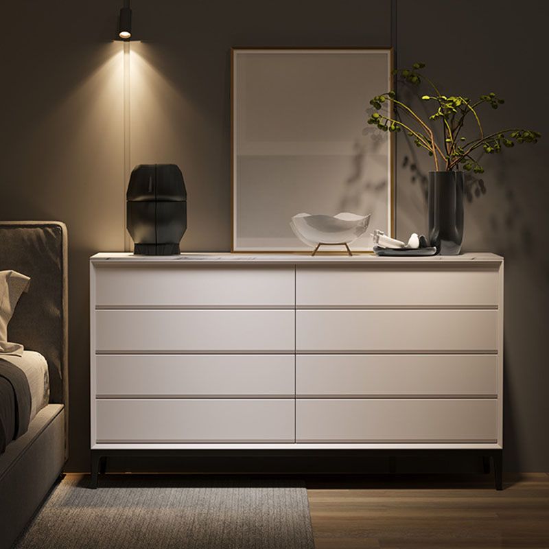 Contemporary Chest Bedroom Stone Storage Chest in White with 8 Drawers