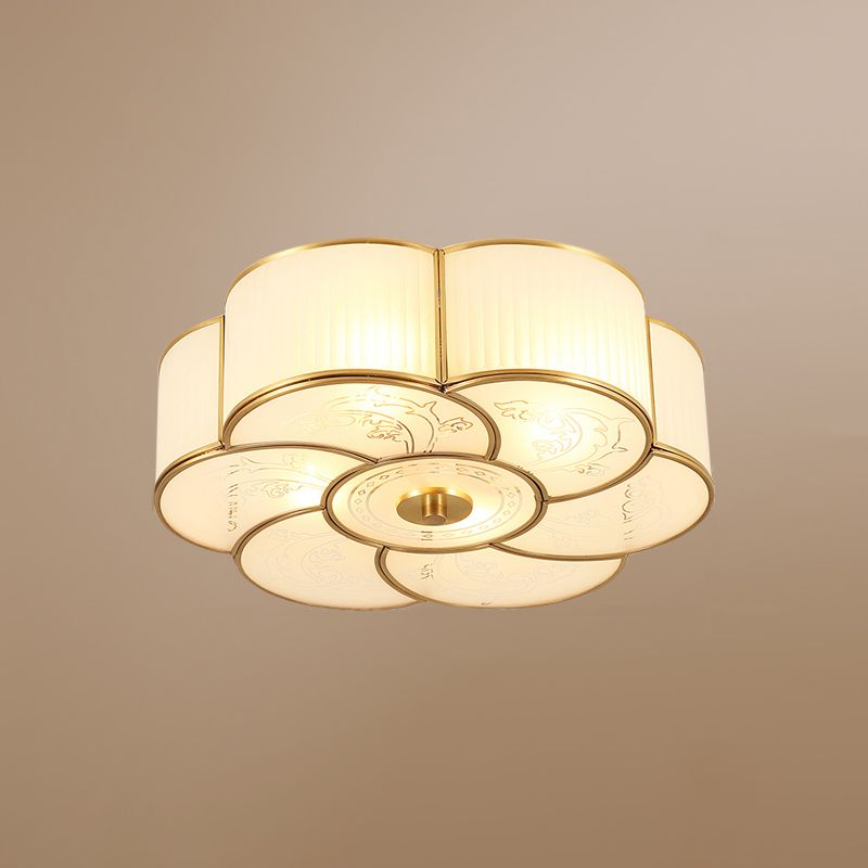 Fleur de verre à la forme de verre Ceiling Light Simplicity Bedroom Flush Light Fixture in Brass
