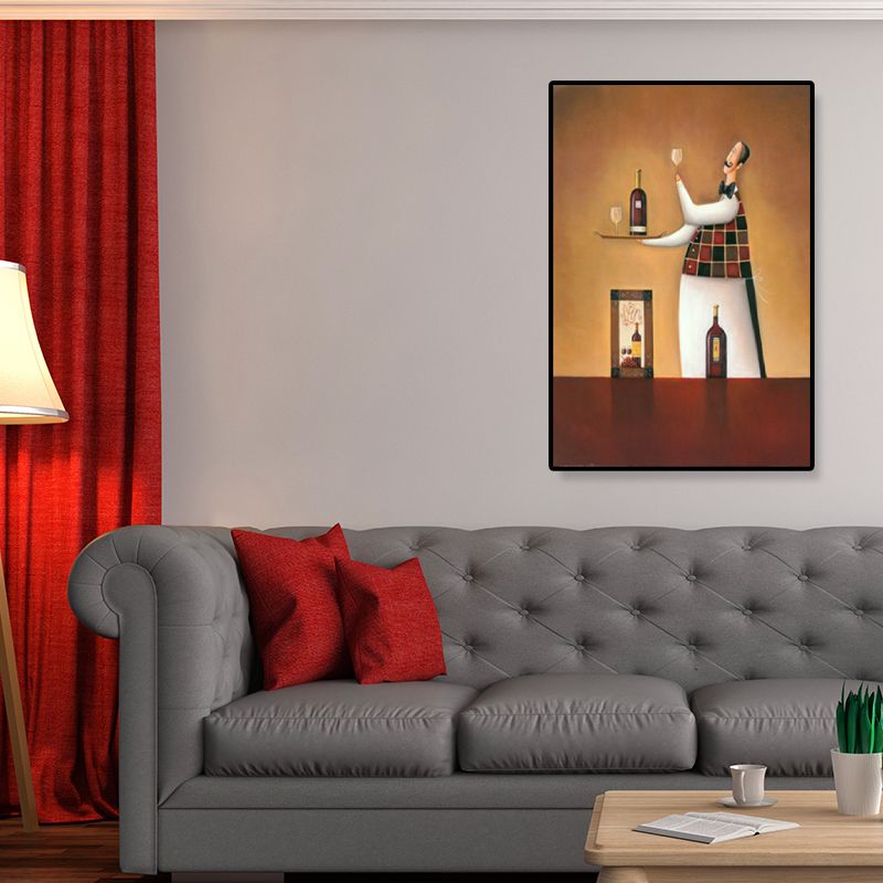 Toile de serviteur illustrée moderne, décoration murale texturée de couleur foncée pour salle à manger