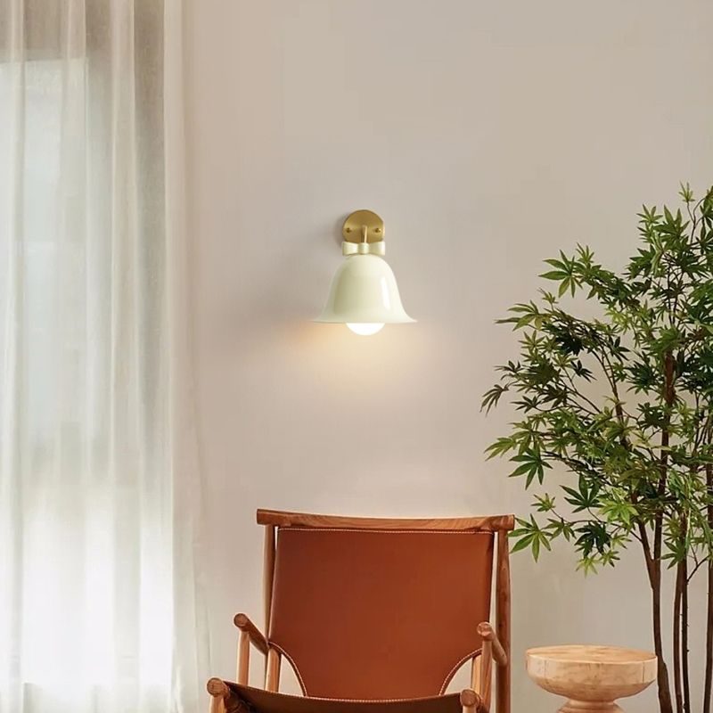 Modern Metal Wall Sconce Bell Shape Wall Light with Glass Shade for Bedroom