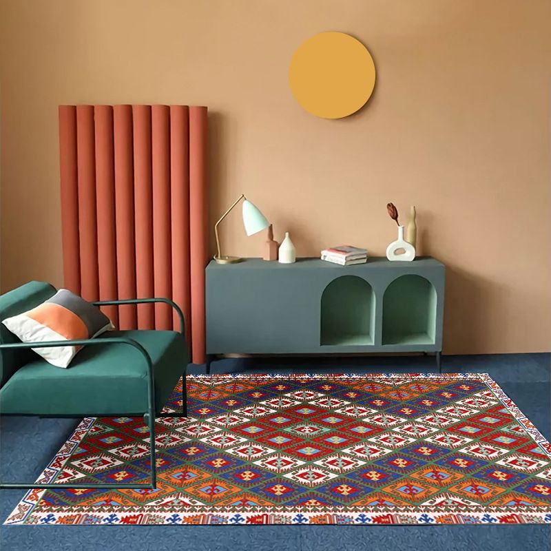 Brown Retro Rug Polyester Medallion Rug Non-Slip Backing Rug for Living Room