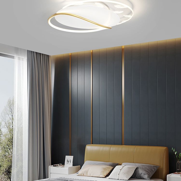 Lámpara de techo de hierro forjado con plumas de estilo conciso y moderno, montaje semiempotrado LED geométrico blanco para dormitorio