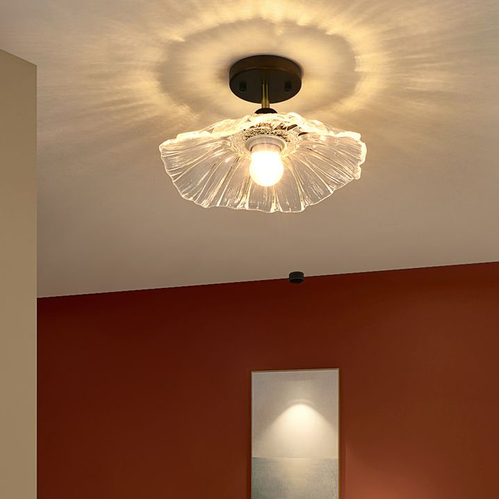 Nordic Style Ceiling Light Lotus Leaf Shape Ceiling Lamp with Glass Shade for Bedroom