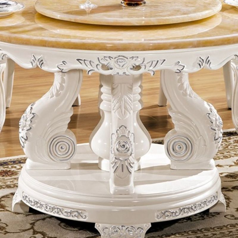 Round Shape Dining Site Table Marble Pedestal Dining Room Collection with Turntable