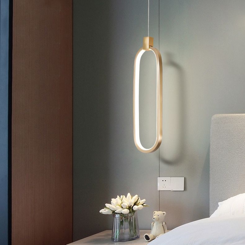 Minimalist Style LED Hanging Pendant Light Oval Pendant Light Kit with Metal Shade