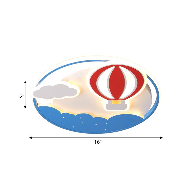 Hot Air Balloon Flush Pendant Light Modernist Acrylic Blue LED Ceiling Mounted Fixture with Cloud Design for Bedroom