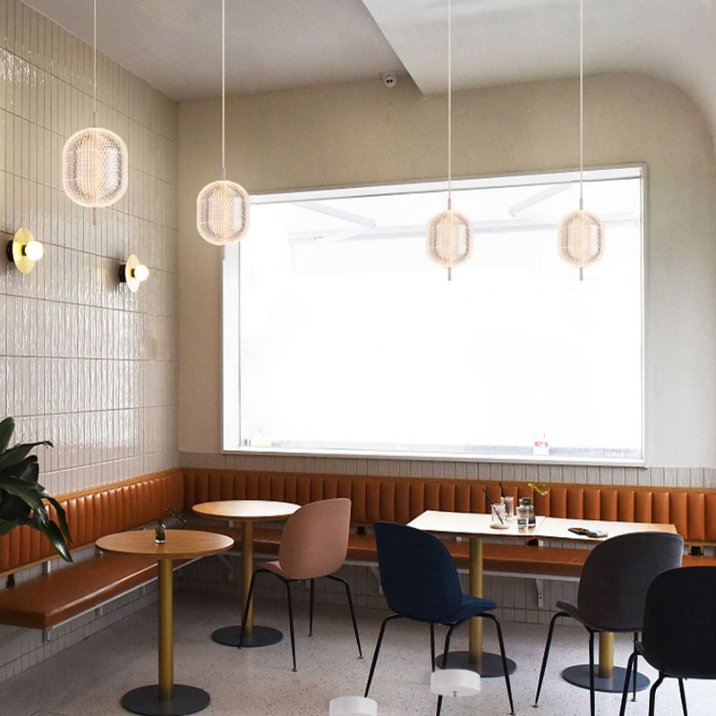 Geometry Shape Metal Hanging Ceiling Light Modern Style 1 Light Pendant Light in White