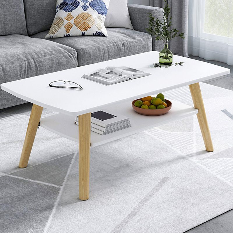 Modern 16.53" Tall R Wooden Coffee Table 4 Legs Cocktail Table with Shelf