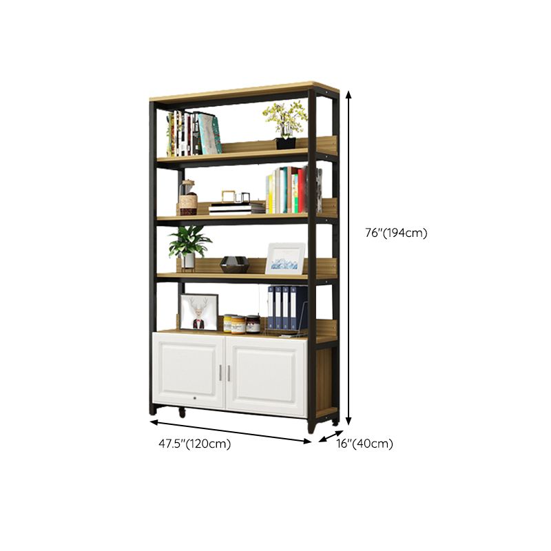 Metal Engineered Wood Shelf Bookcase Modern Home Open Book Shelf with 2 Doors