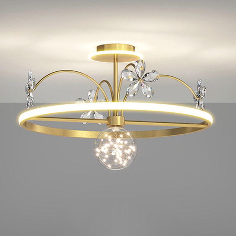 3 Lights Round Flush Ceiling Light Modern Style Crystal Flush Mount Lights