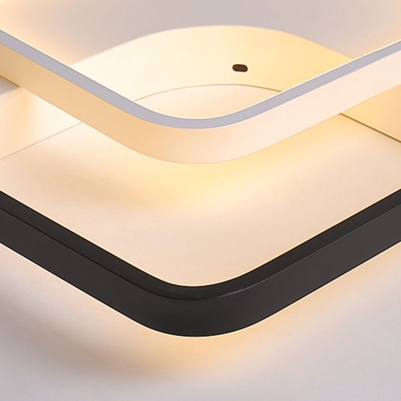 Squared Bedroom Ceiling Flush Light Black-White Metal Contemporary 16"/19.5" Wide LED Flushmount Lighting in Warm/White Light