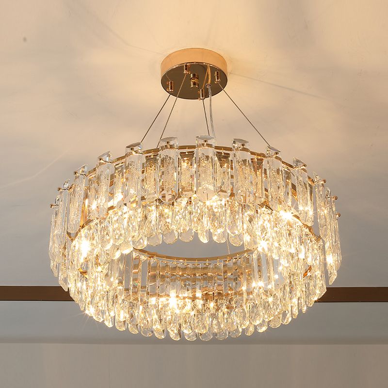 Luce lampadario a tonalità rotonda Luce a sospensione in cristallo in stile moderno per sala da pranzo
