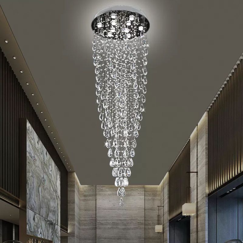 9 Lights Raindrop Hanging Lamp Modernism Silver Clear Crystal LED Multi Light Pendant