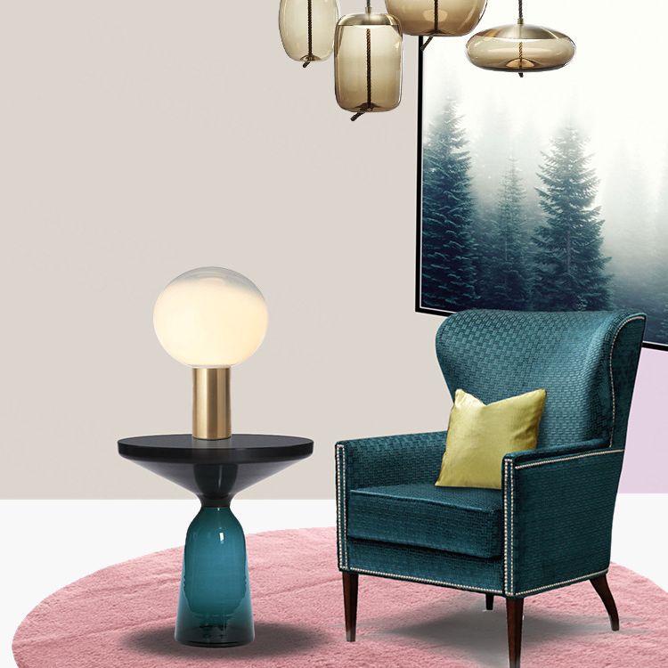 9.8" Wide White Glass Globe Table Lamp Minimalism Cylindrical Gold Metal Base Nightstand Light for Bedroom