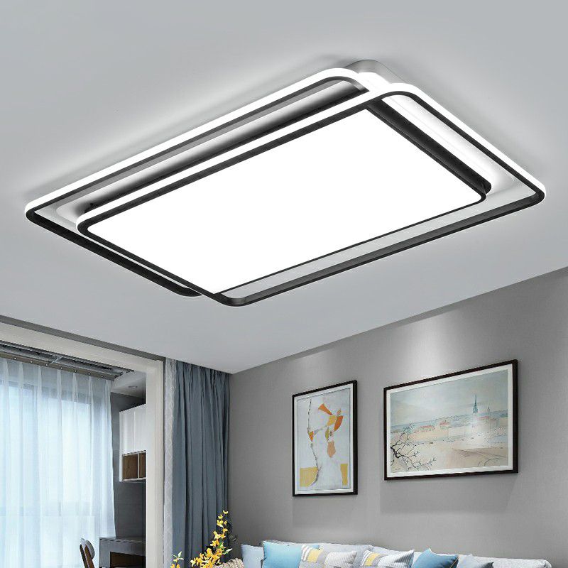 Black-White Rectangle LED Ceiling Light Contemporary Acrylic Flush Mount Light Fixture fro Living Room