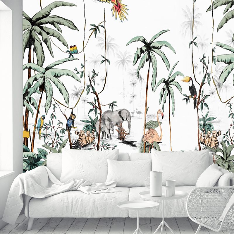 Personalized Illustration Tropix Murals with Flamingo in the Jungle Pattern in Green